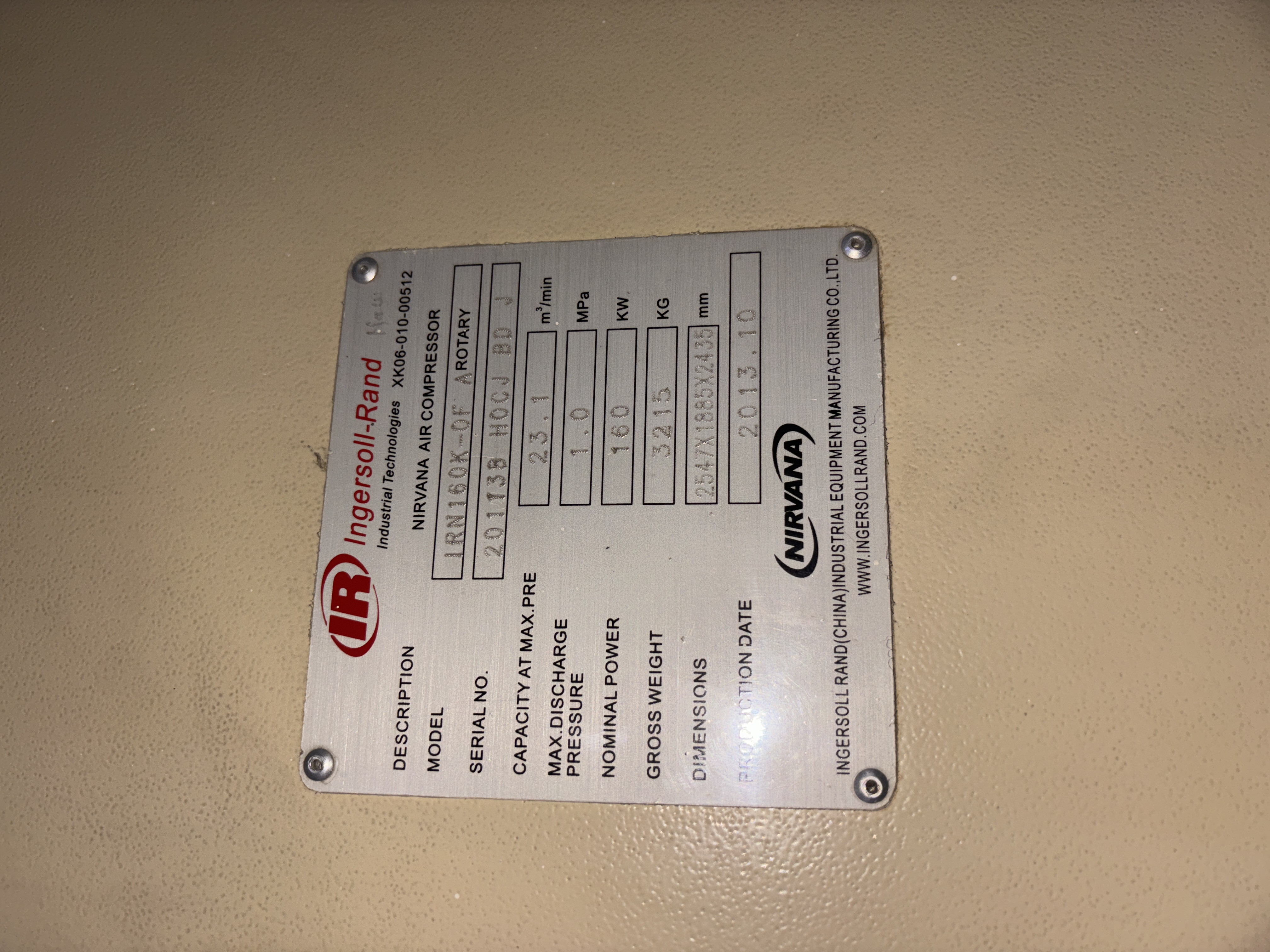 Used Compressor - Ingersoll-Rand - IRN160K-Of A Rotary - LC0181