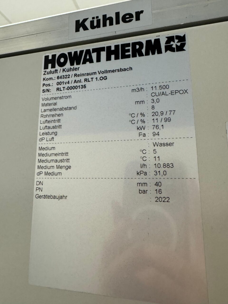 Used Air Handling Unit HVAC - Howatherm - BTH216