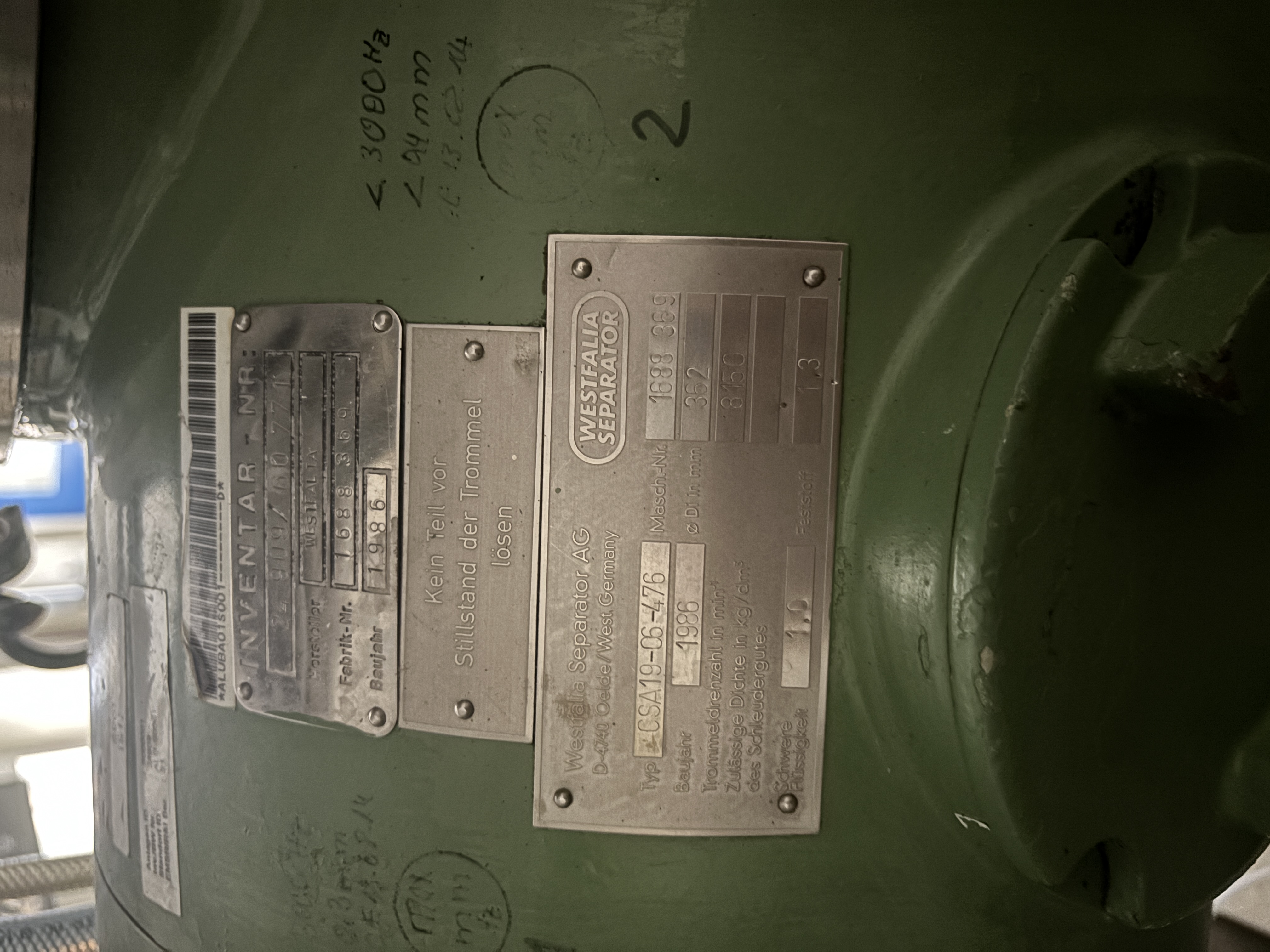 Used Continuous Centrifuge - Westfalia Separator - CSA19-06-476 - PS008