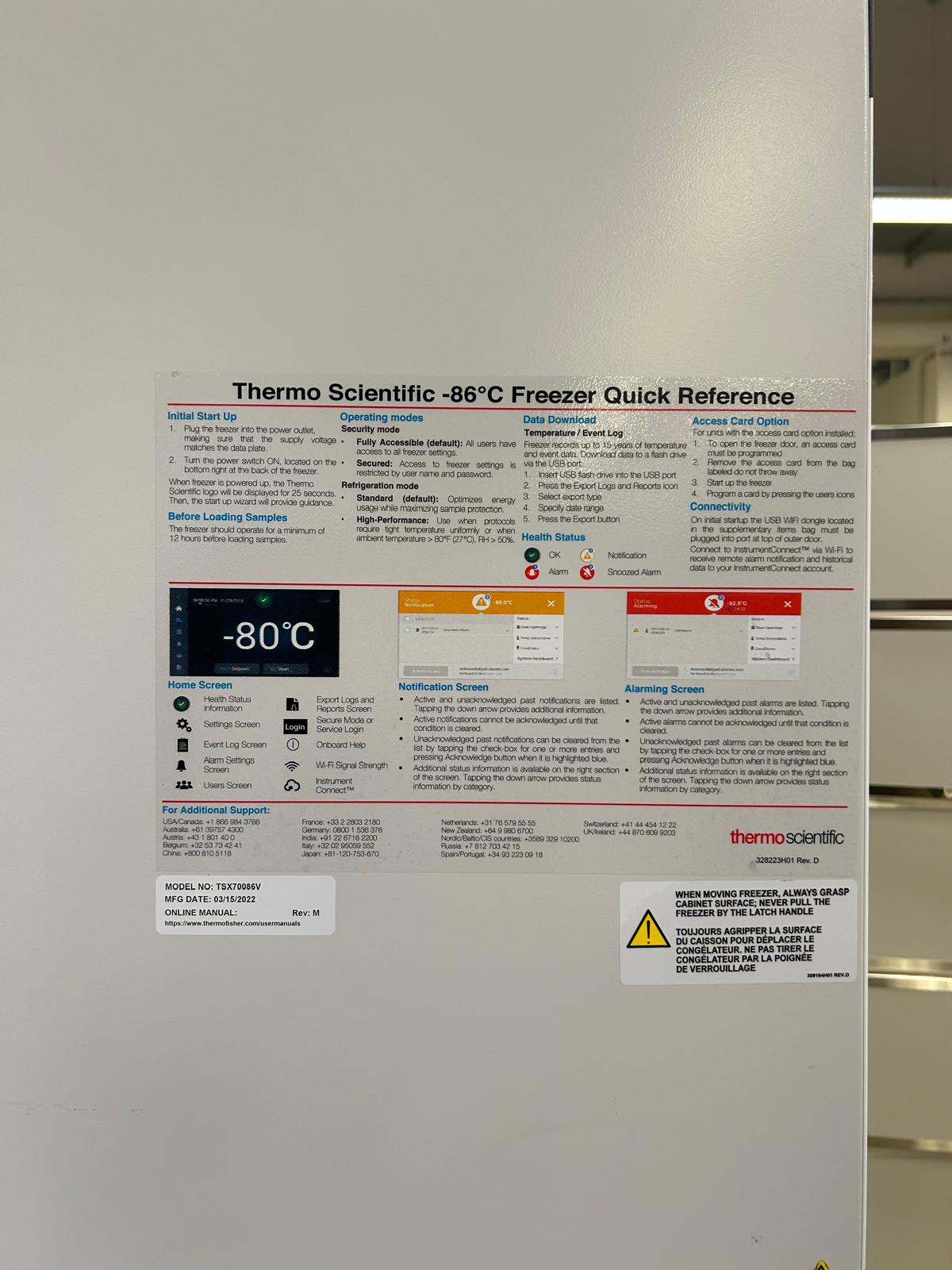 Used Freezer -86℃ - Thermo Fisher Scientific - TSK70086V - BTH189