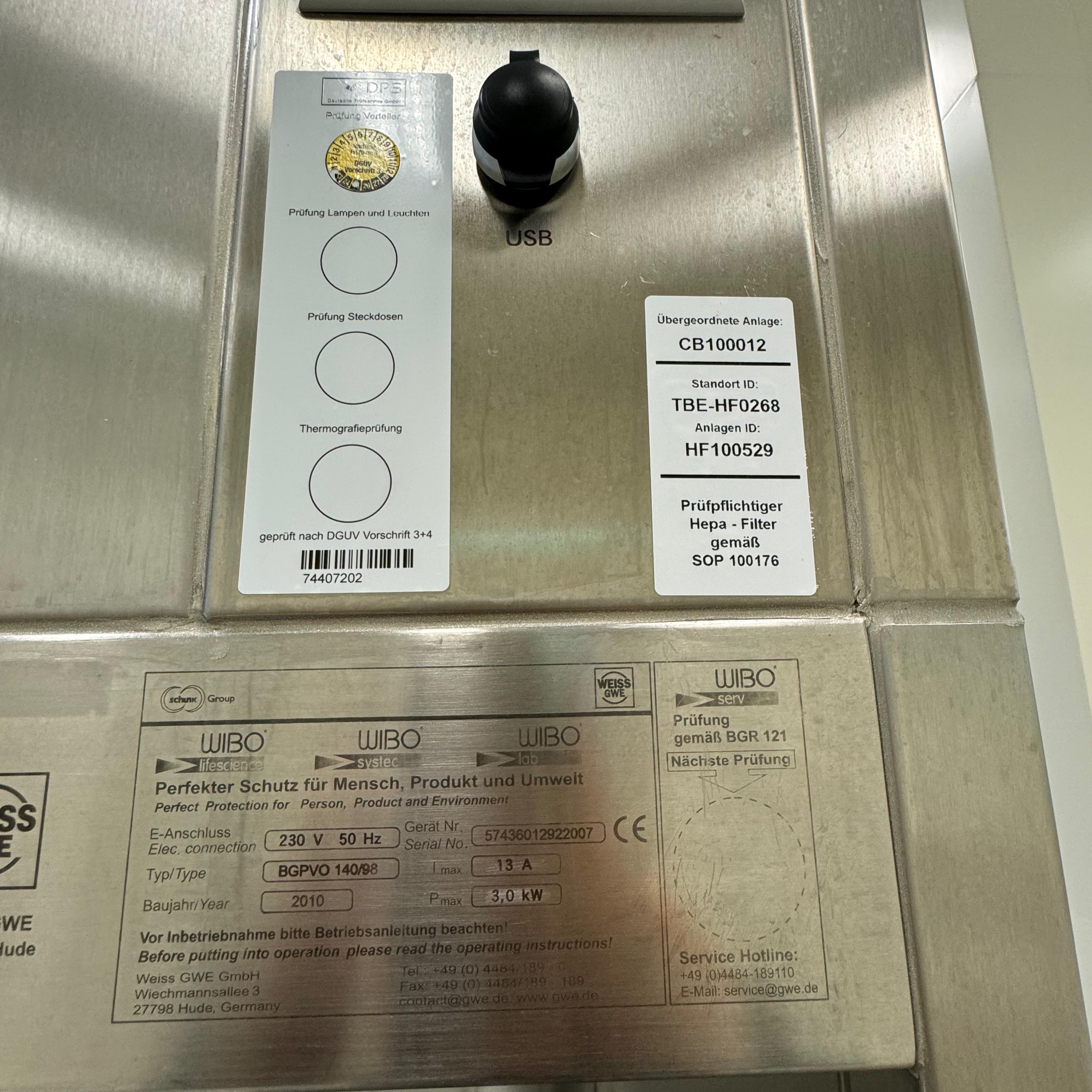 Used Wibo Barrier Clean Room - Weiss Gwe - BGPVO 140/98 - GR014