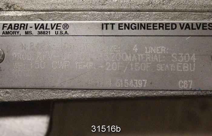 Unused Fabri 4" Hand Operated Knife Gate Valve #31516