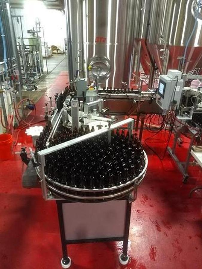 Used Turn-Key Meheen 6-Head Bottle Filler Line w/ Labeler, Rinser & Rotary Table