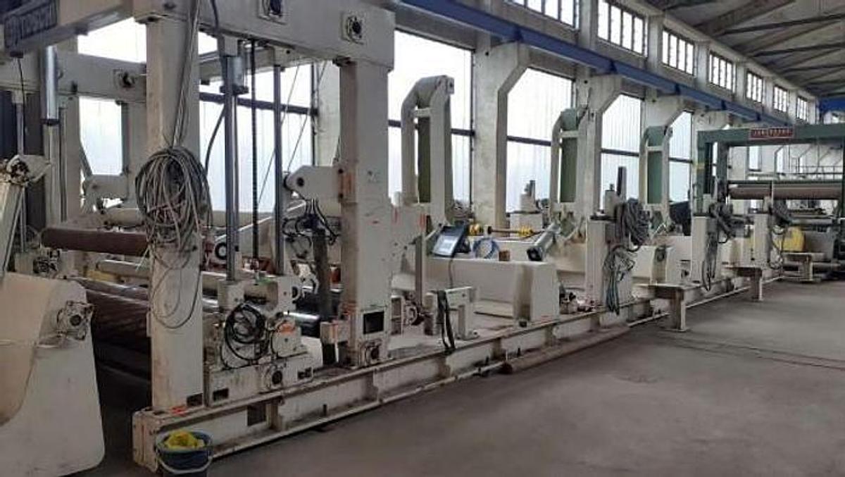 Used 104" (2.65M) Toschi Two Drum Tissue Slitter Rewinder 3 Unwind Stands