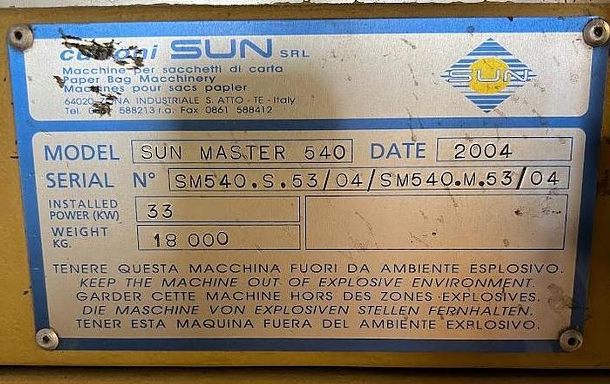 Used Curioni Sun Master 540 Paper Bag Machine with Twist Handle Unit - 2004