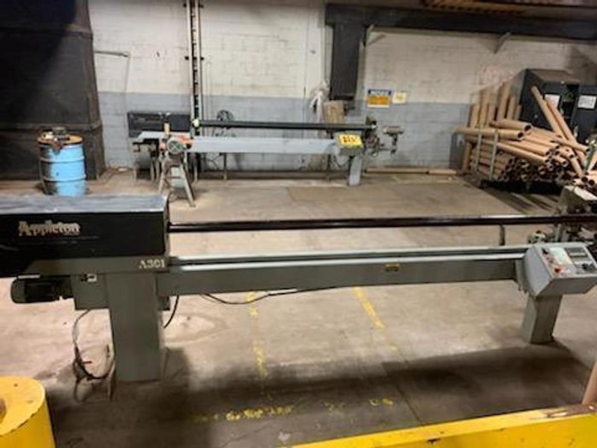 Used Appleton 210 128" Semi-Automatic Core Cutter, 3" Cores