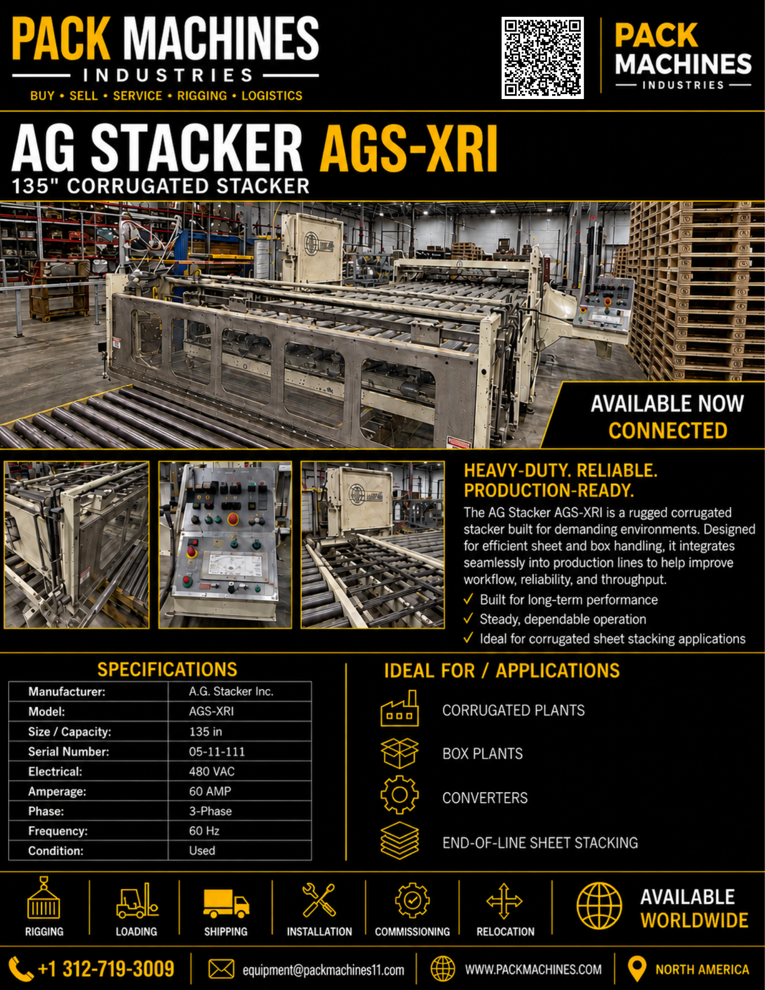 Used AG Stacker Inc. AGS-XRI 135" Flexi-Deck Corrugated Stacker – 480V – For Sale