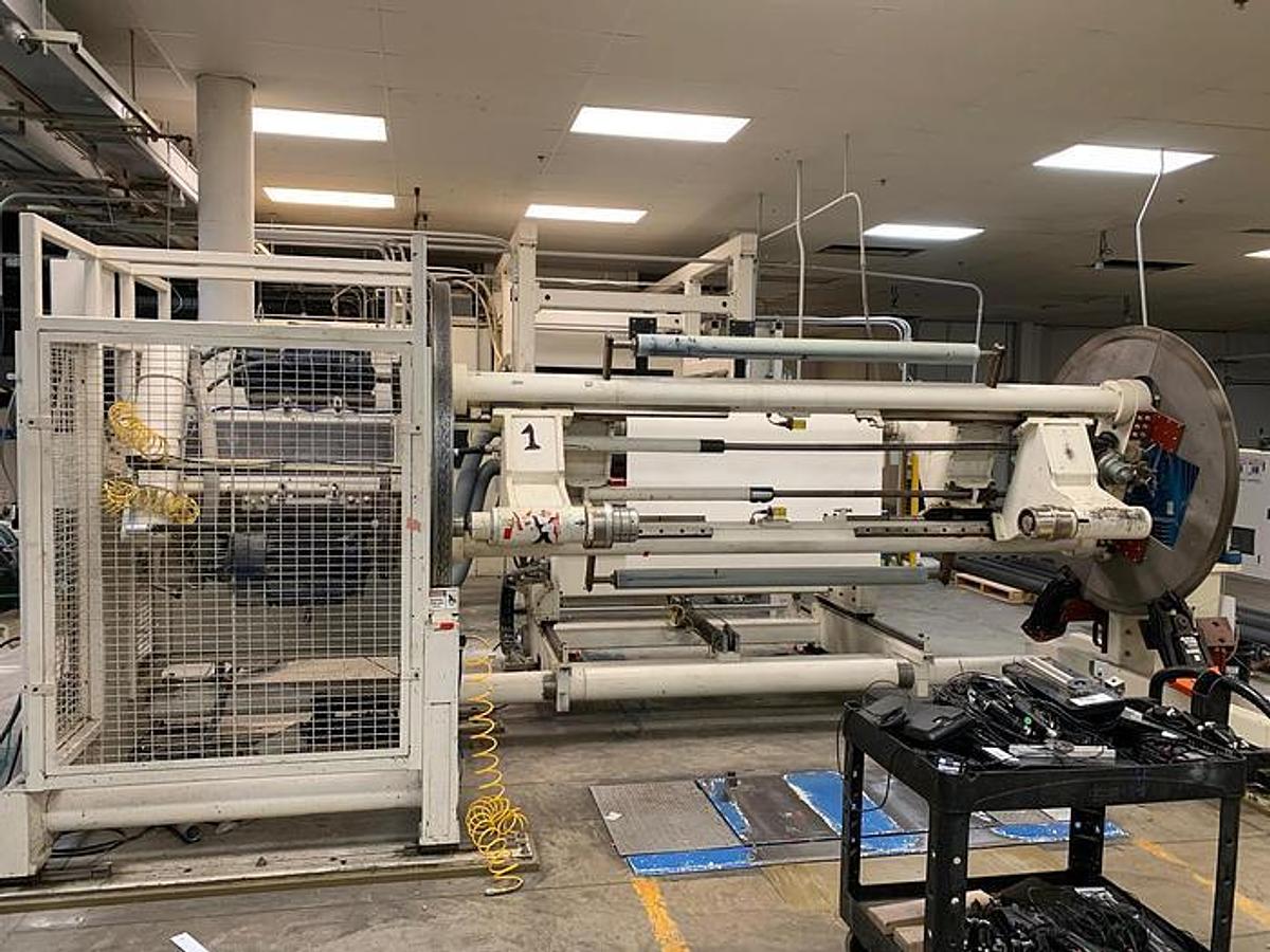 Used 66" Geometrics Shaftless Turret Unwind with Splicing 40" OD Capacity