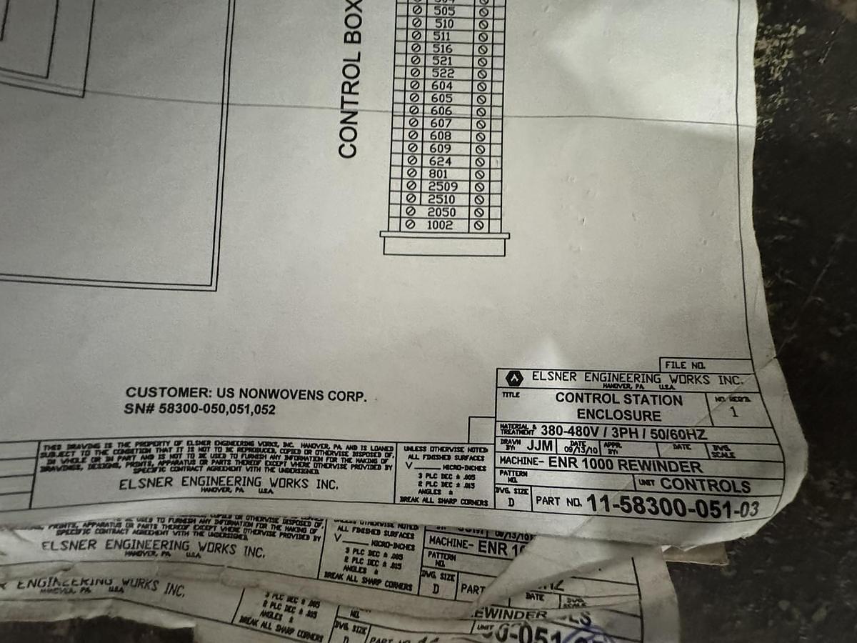 Used Elsner ENR-1000 42" Automatic Nonwoven Wipes Rewinder