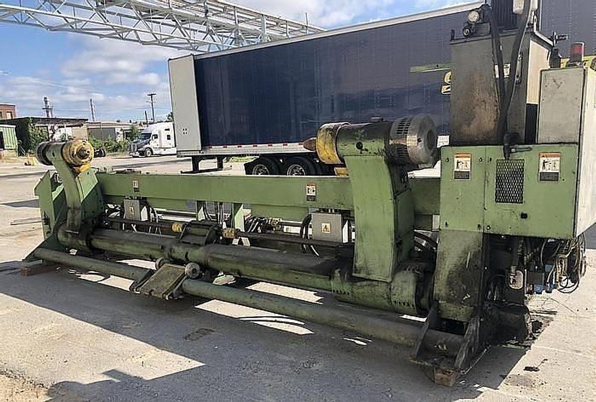 Used Marquip 112" x 60" Dia. Dual Shaftless Floor Pickup Unwind Stand