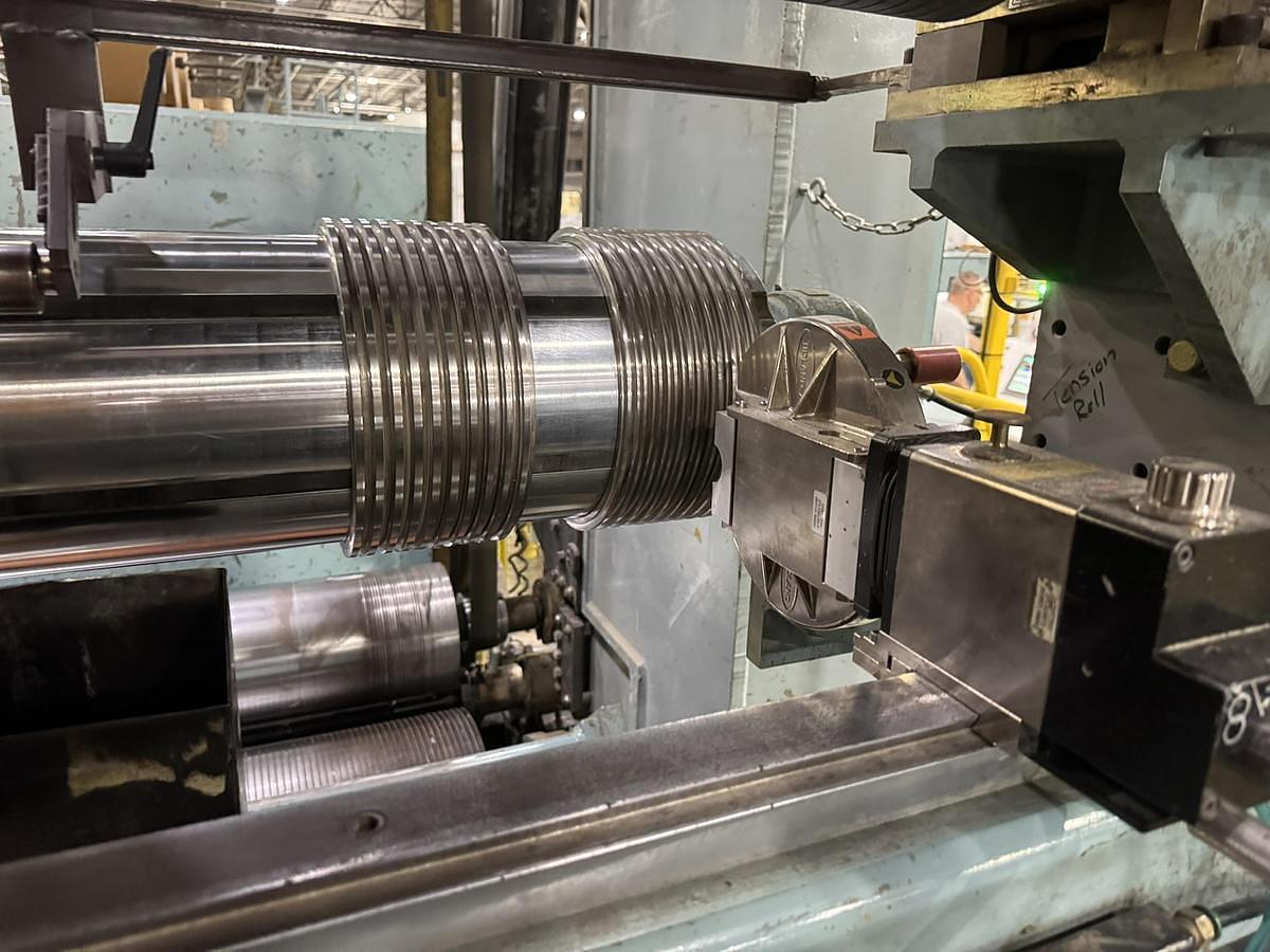 Used 95" A&F Model RDE Two Drum Slitter Rewinder - Shaftless 72" Diameter Rewind