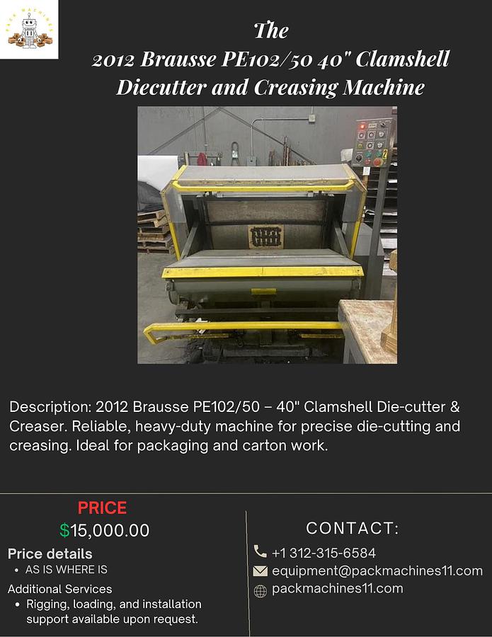 Used 2012 Brausse PE102/50 40″ Clamshell Diecutter and Creasing Machine