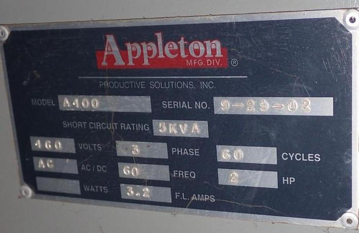 Used 120" Appleton A400 Automatic Core Cutter, 2002
