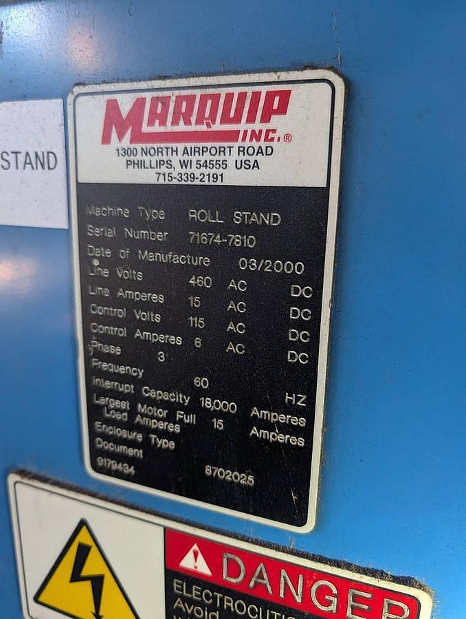 Used 98" Marquip 84" Diameter Shaftless Floor Pickup Unwind Stand Backstand - Unit 2
