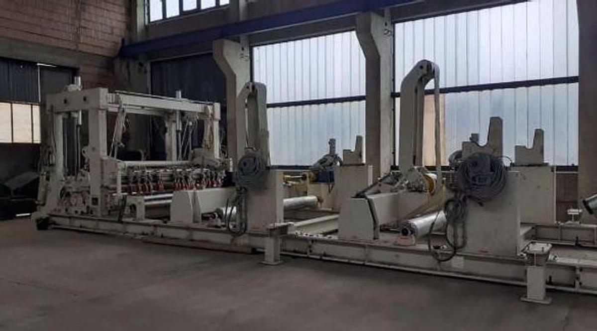 Used 104" (2.65M) Toschi Two Drum Tissue Slitter Rewinder 3 Unwind Stands