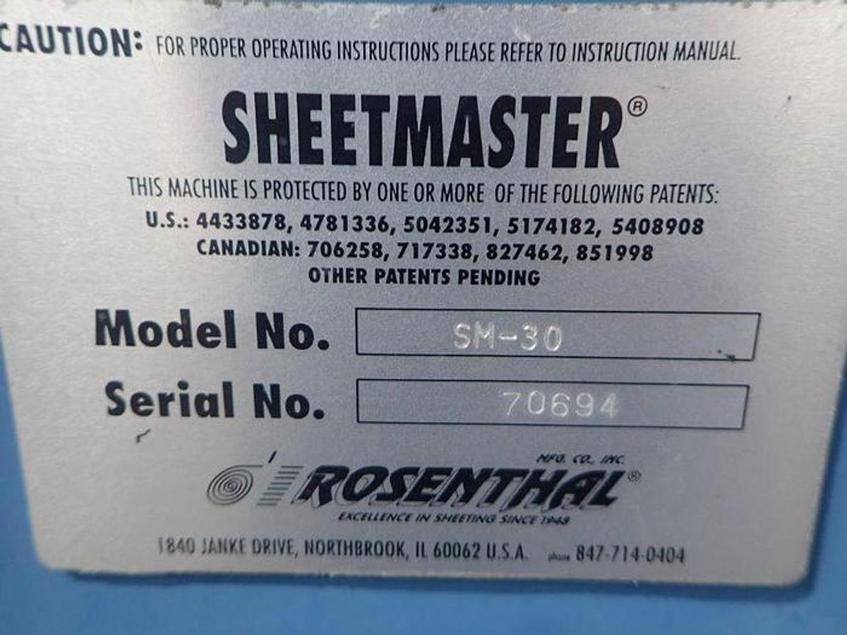 Used 30" Rosenthal Sheetmaster Model SM-30 with Unwind and Tension