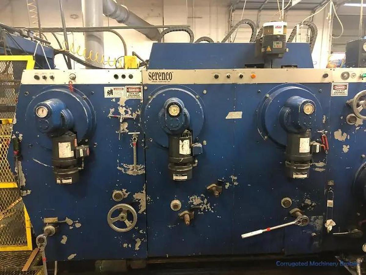 Used Serenco 66" x 130" Folder Gluer with 2 Color Flexo and Inline Rotary Die-Cutter