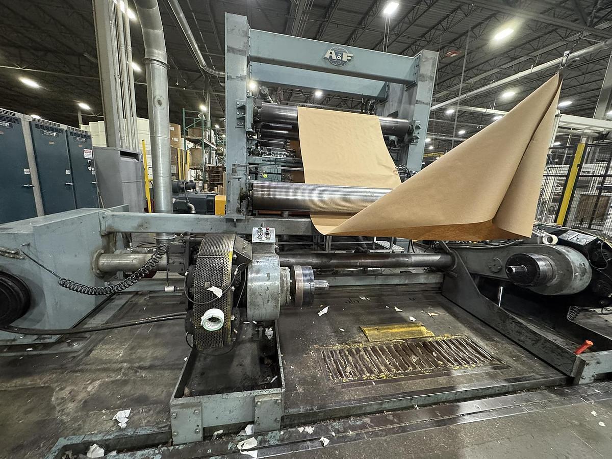 Used 95" A&F Model RDE Two Drum Slitter Rewinder - Shaftless 72" Diameter Rewind