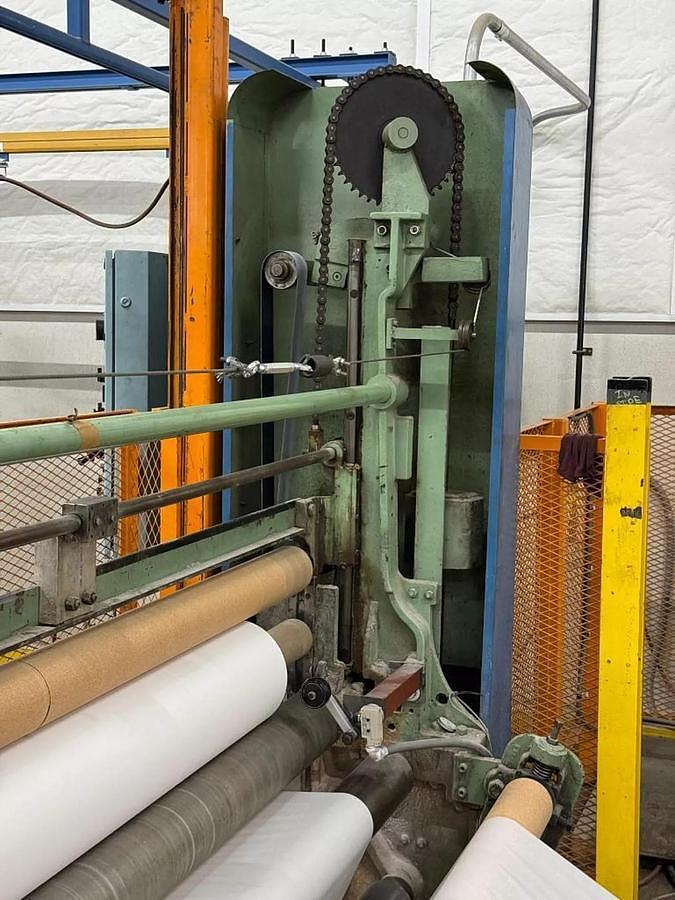 Used 84" Shanks Two Drum Slitter Rewinder with Shaftless Floor Pick Up Unwind Stand