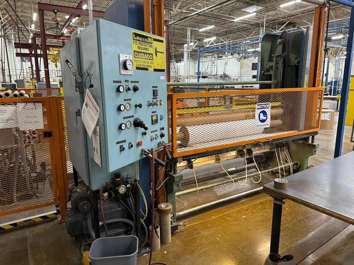 Used 84" Shanks Two Drum Slitter Rewinder with Shaftless Floor Pick Up Unwind Stand