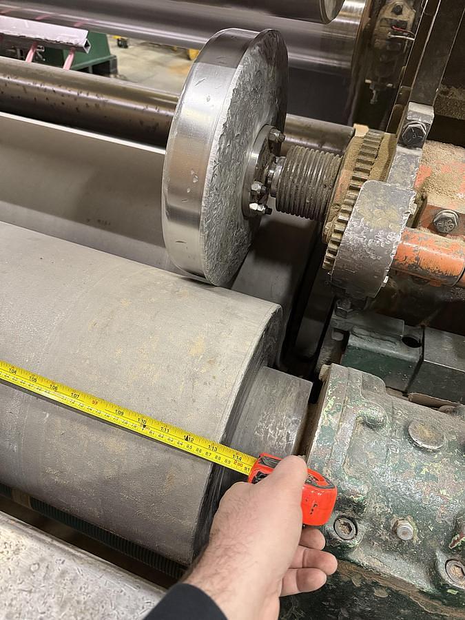 Used 110" Langston Model DA Two Drum Slitter Rewinder 72" Rewind Diameter
