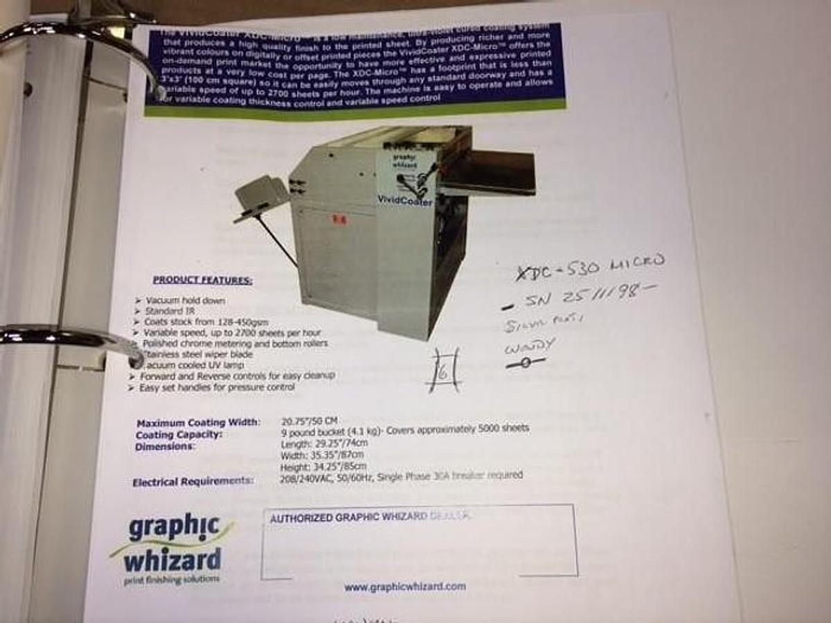 Used 20.75" Graphic Wizard Vivid XDC-530 Micro Coater