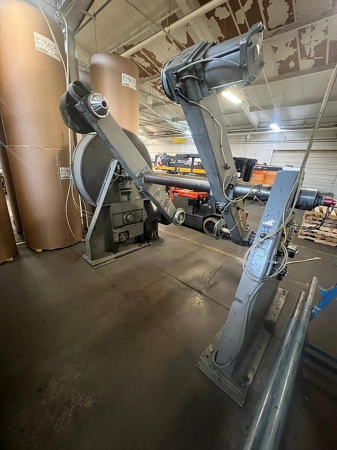 Used 50" Turret Two Roll Unwind Stand Shaftless Floor Pick Up 72" Diameter Capacity