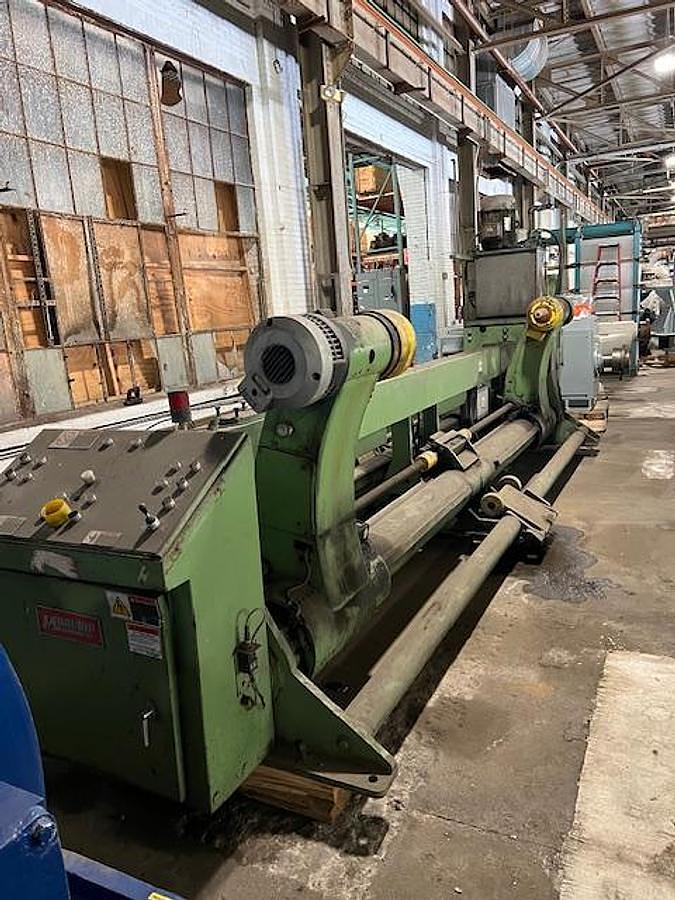 Used Marquip 112" x 60" Dia. Dual Shaftless Floor Pickup Unwind Stand