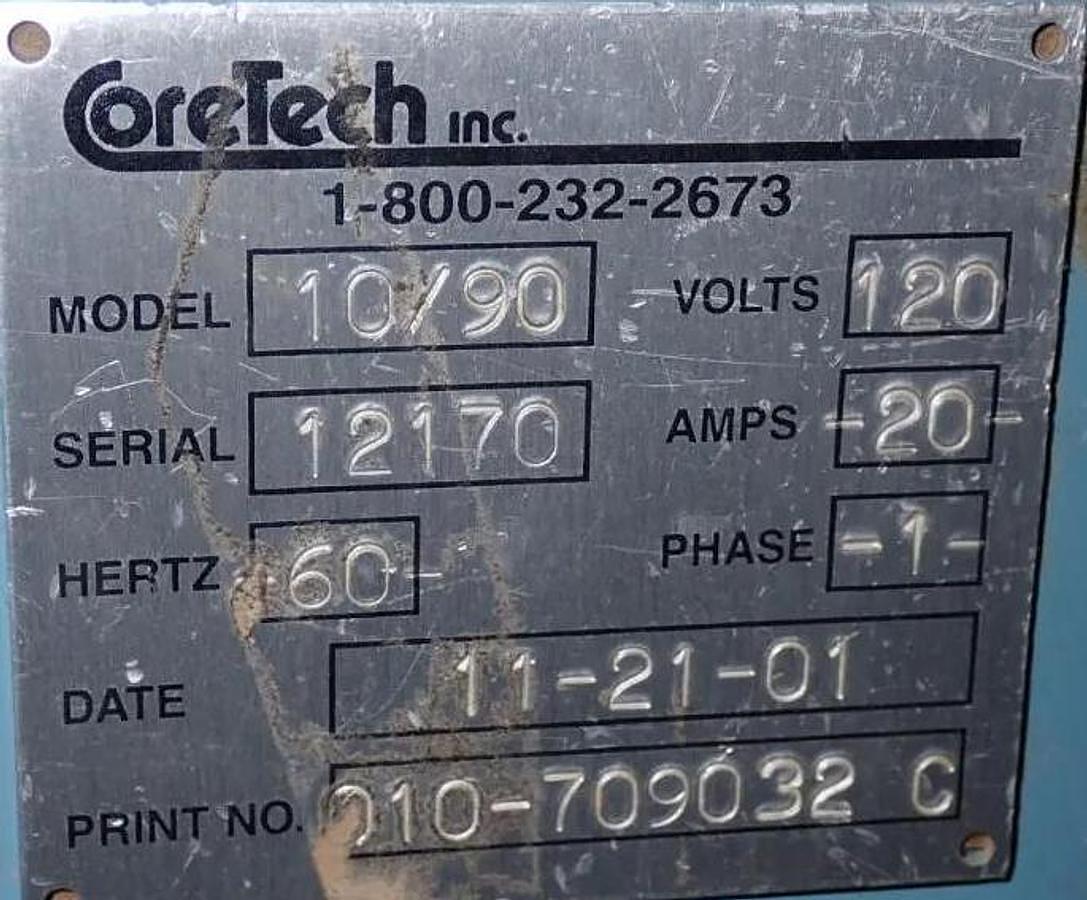 Used Coretech 10/90 90" Semi-Automatic Core Cutter, 6" Cores - 2001