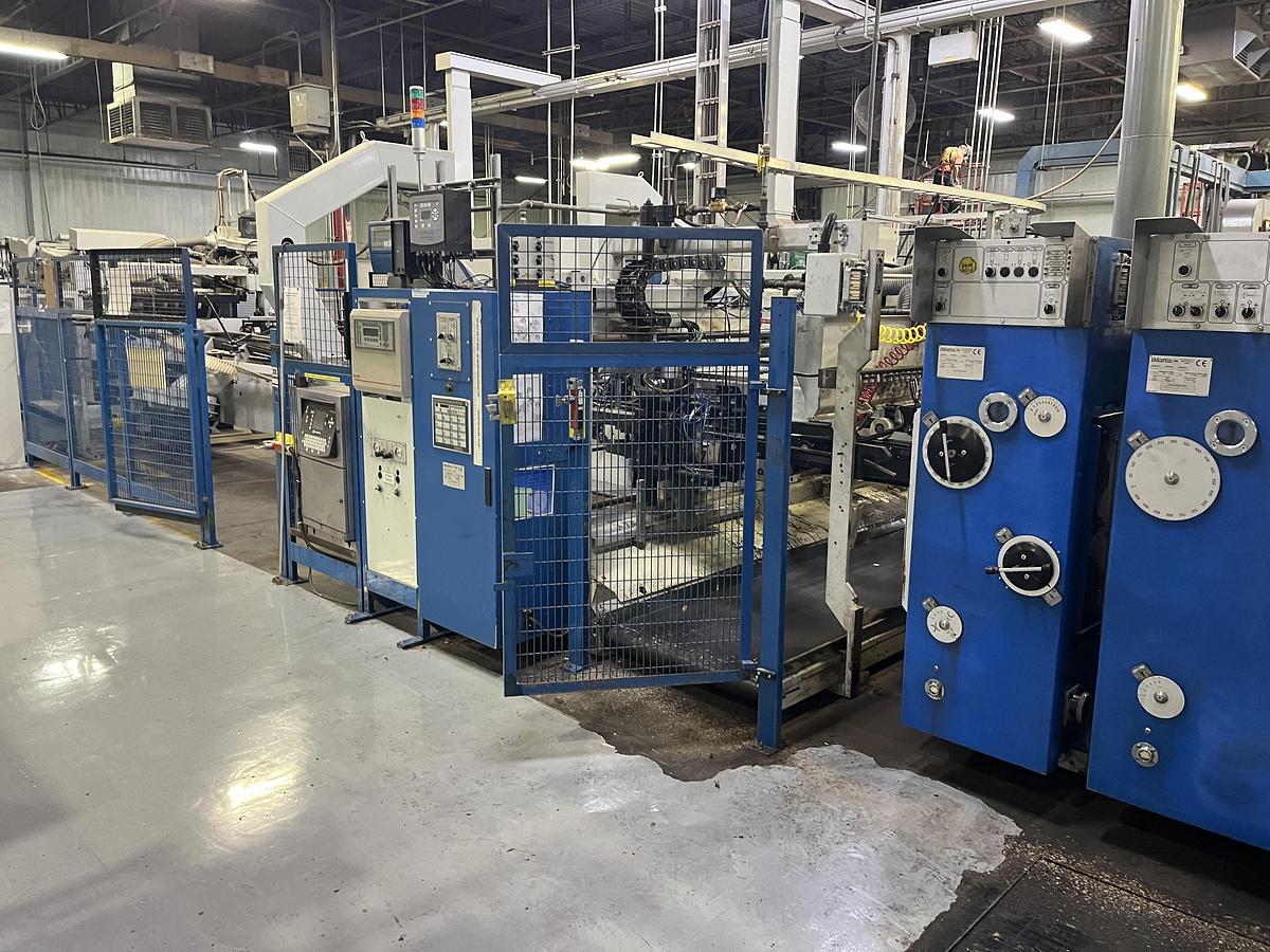 Used 2002 Martin 924 Midline 6-Color Flexo Folder Gluer with Rotary Die Cutter, TEI Prefeeder, Mosca Bundler & ASC Loadformer