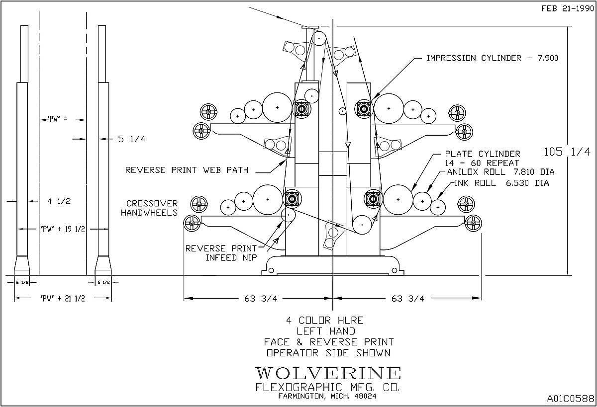 Used Wolverine 65" 4 Color Flexo Stack Press