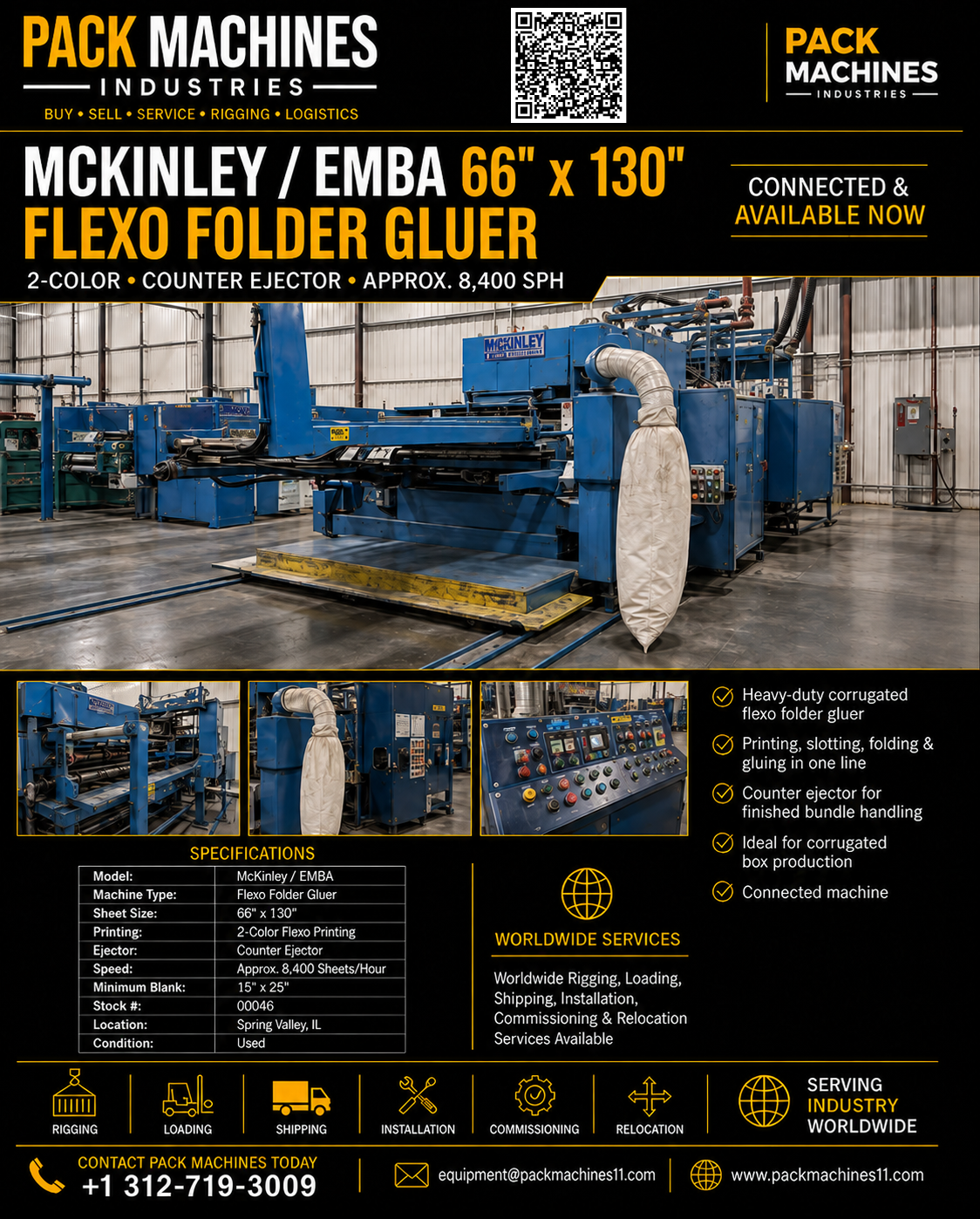 Used McKinley: 66" x 130" 2-Color Flexo Folder Gluer with Counter Ejector