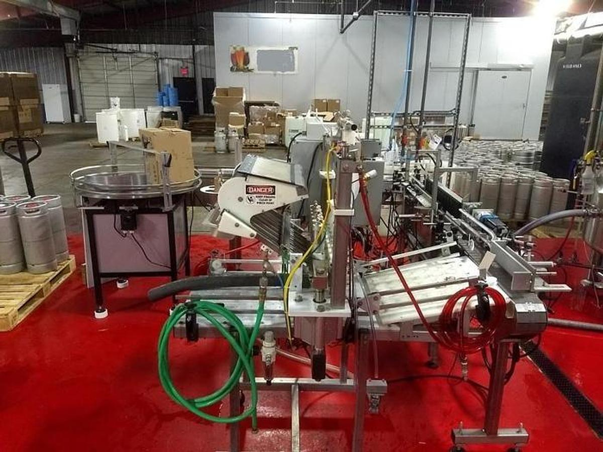 Used Turn-Key Meheen 6-Head Bottle Filler Line w/ Labeler, Rinser & Rotary Table