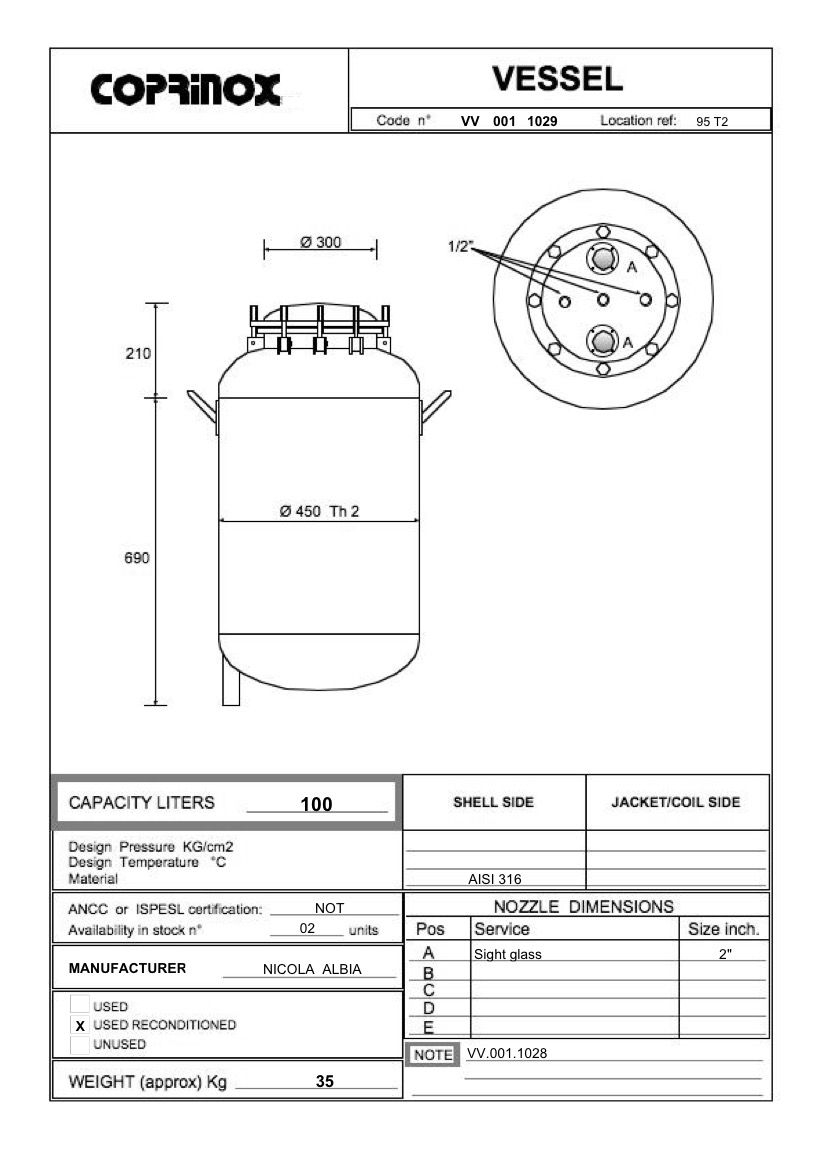Usato Serbatoio NICOLA  ALBIA da 100 Litri