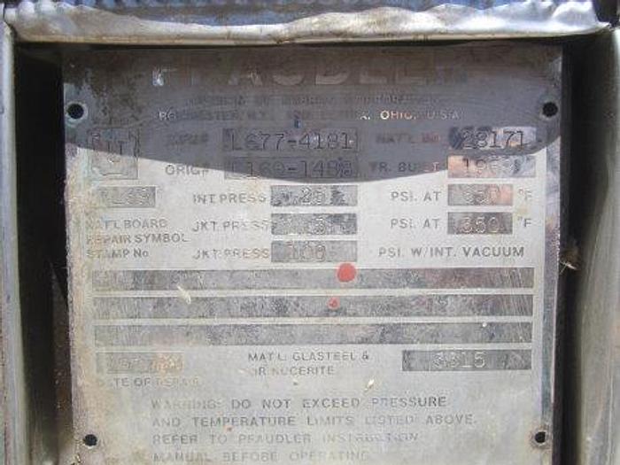 Used Reactor, 10 Gallon, Glass Lined, 100 PSI, Jkt, Pfaudler, #S738231