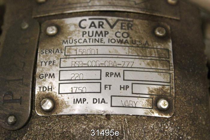 Used Carver RS9-CCG-CBA-777  8-Stage High Pressure Feed Water Pump #31495