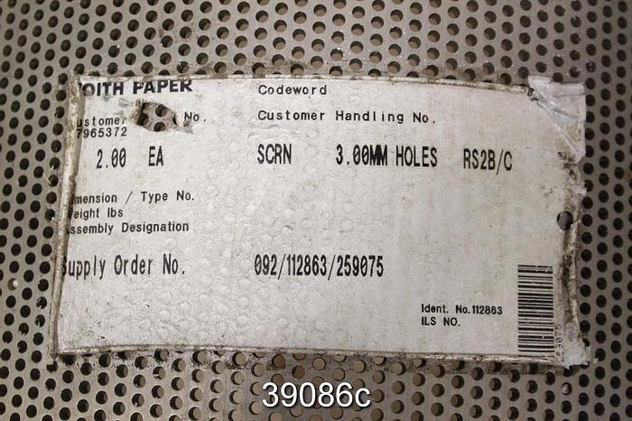 Unused Voith RS2B/C Reject Sorter Screen Plate Halves, 3.00 mm Holes #39086
