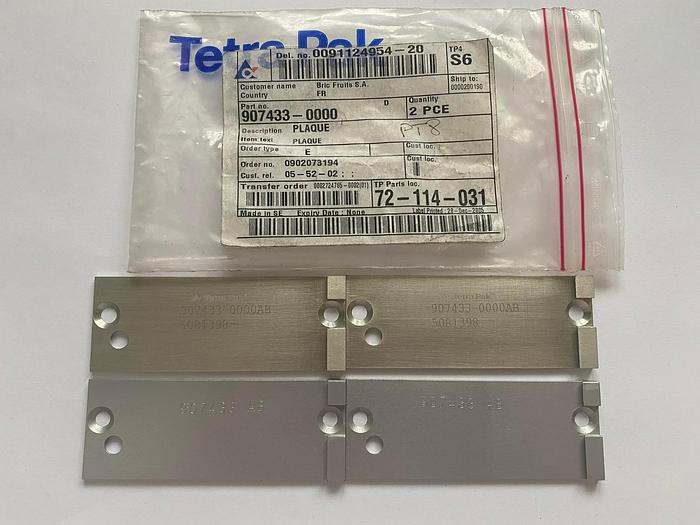 Tetra Pak Spare Parts Plaque Part No. 907433-0000