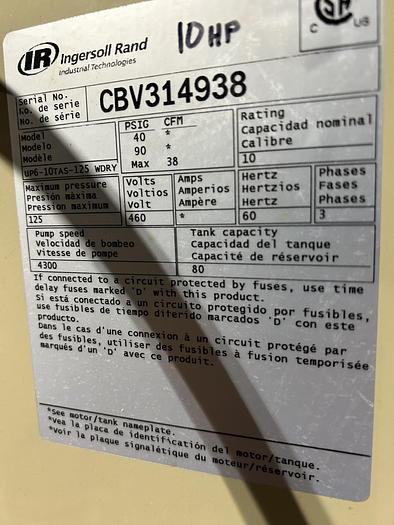 Used 2014 Ingersoll Rand UP6-10TAS-125
