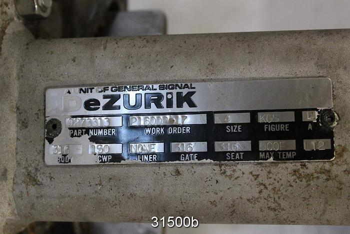 Used Dezurik 9273313 4" Air Operated Knife Gate Valve #31500