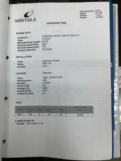 Promoted Wartsila W18V32 with ABB generator excellent condition very low hours.