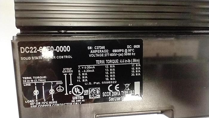 Used Watlow DIN-A-MITE Power Controller DC22-60F0-0000 65A Heater Hontroller GH118