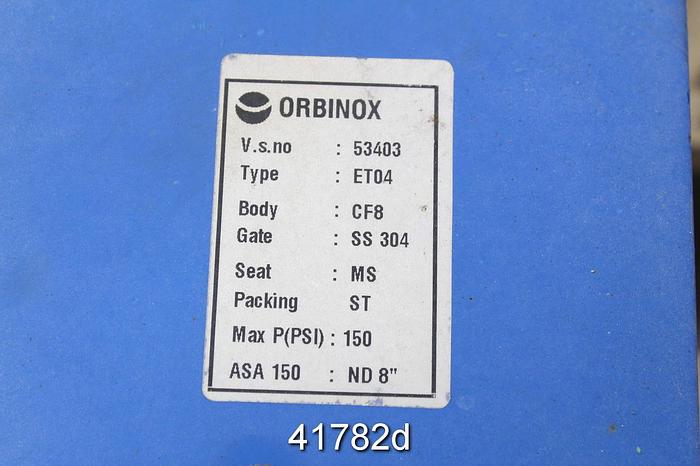 Used Orbinox ET04 8" Hand Operated Knife Gate Valve #41782