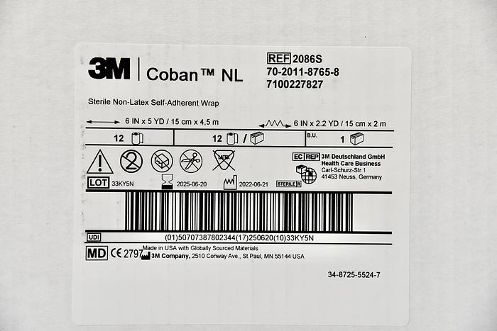 3M Healthcare 2086S Medical Wound Care Bandage, Coban NL, In-Date, 12/BX