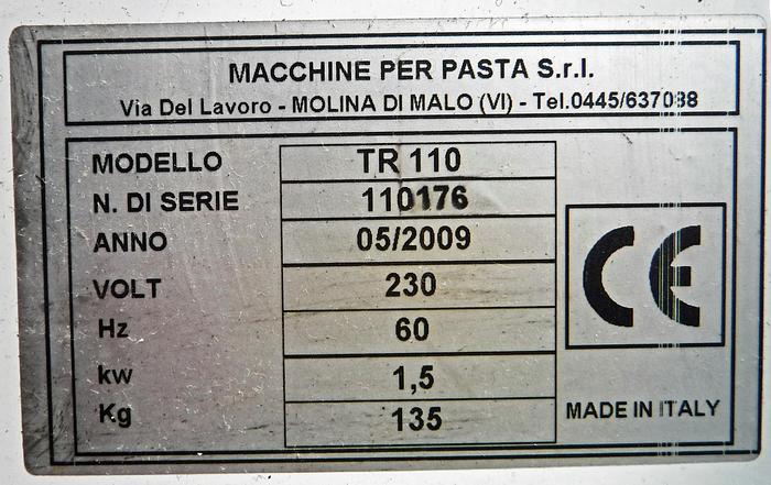 Used USED PASTA EXTRUDER: PASTA MASTA' MODEL TR110