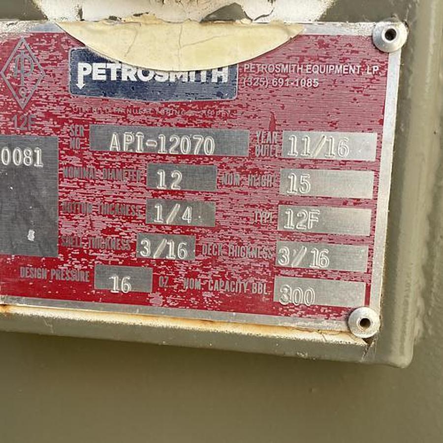 Used Petrosmith 300BBL Vertical Storage Tanks - 12’ x 15’, Carbon Steel, Flat Bottom, Used Basic Refurb, 2016