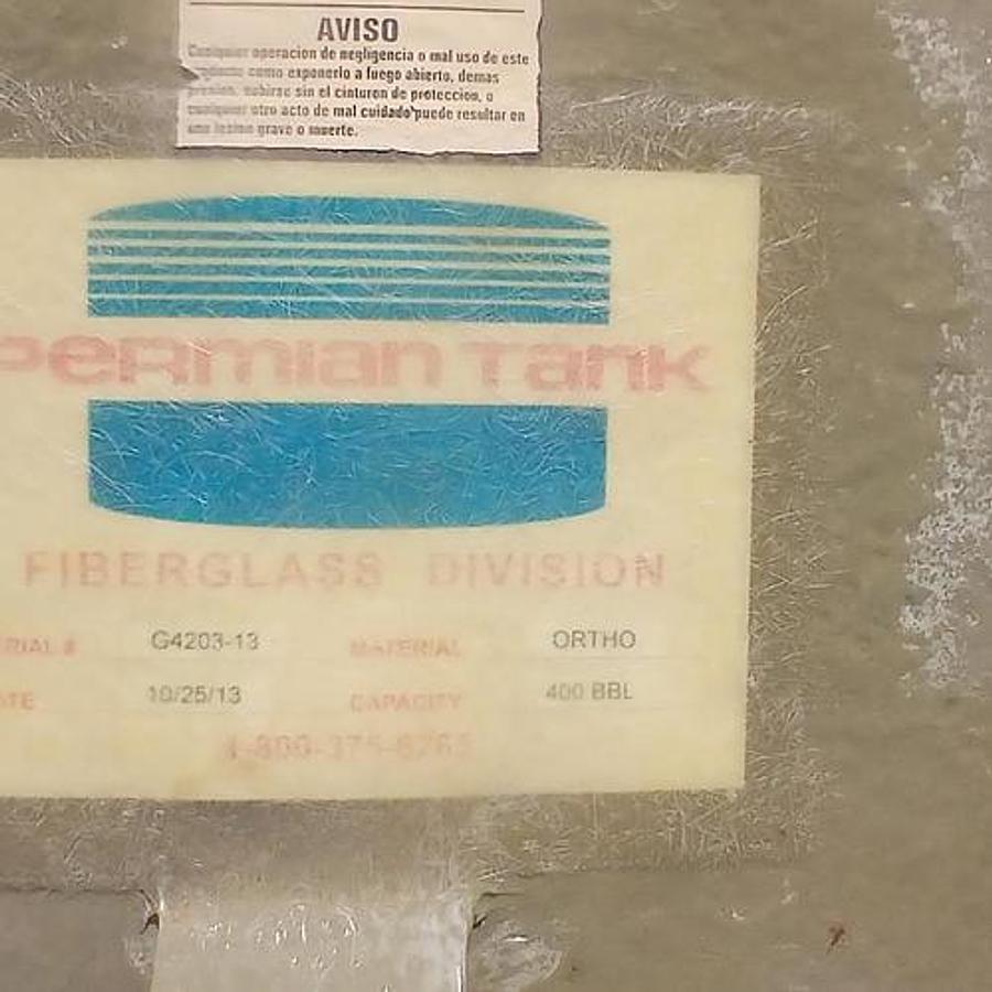 Used Used Permian Tank 400BBL Vertical Storage Tanks - 12’ x 20’, Fiberglass, Flat Bottom, Used Basic Refurb