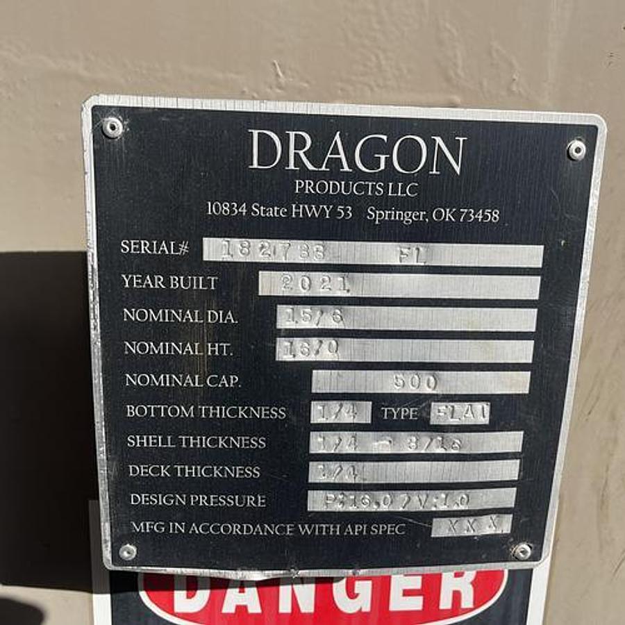 Used Dragon 500BBL Vertical Storage Tanks - 15’6” x 16’, Carbon Steel, Flat Bottom, Used Basic Refurb, 2021