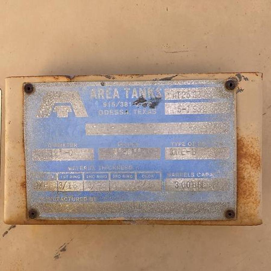 Used Area Tanks 300BBL Vertical Storage Tanks – 12’ x 15’, Carbon Steel, Flat Bottom, Used Basic Refurb