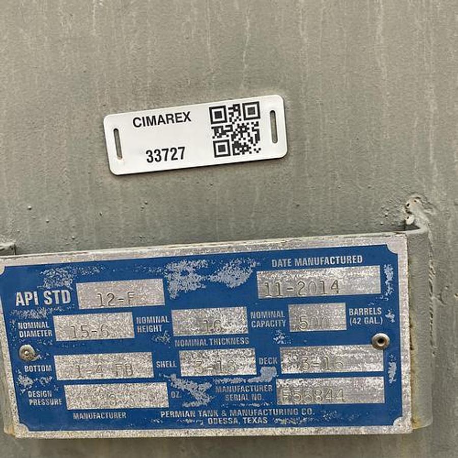 Used 2014 Permian Tank 500BBL Vertical Storage Tank - 15’6” x 16”, Carbon Steel, Flat Bottom, Used Basic Refurb